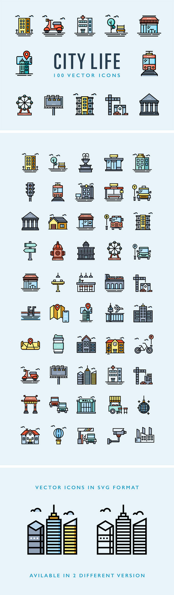100枚城市生活图标，SVG格式 图标素材 第1张