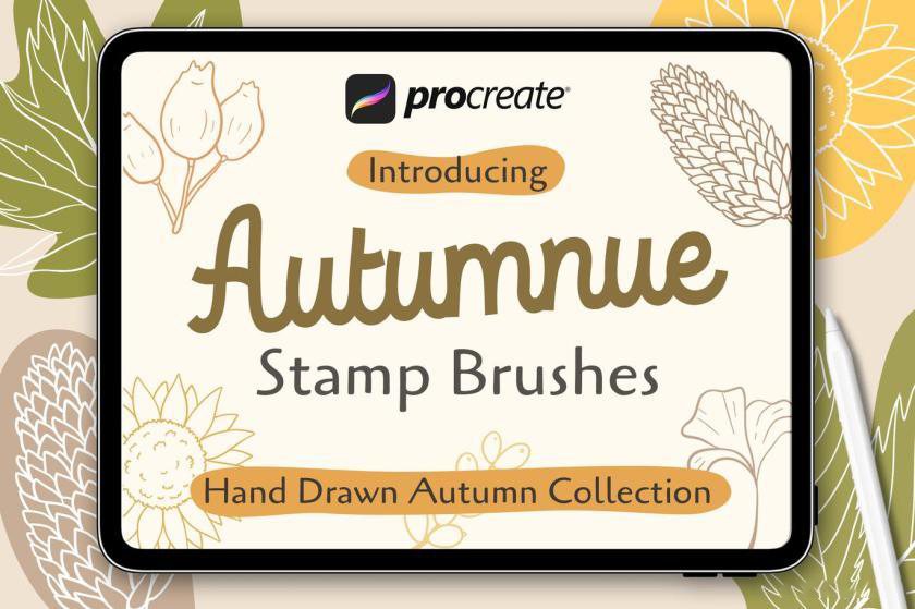 Procreate笔刷-秋季花朵树叶效果印章笔刷素材资源 笔刷插件 第1张