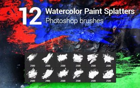 12种水彩颜料喷溅 PS 笔刷