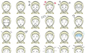 穆斯林妇女表情图标，AI源文件
