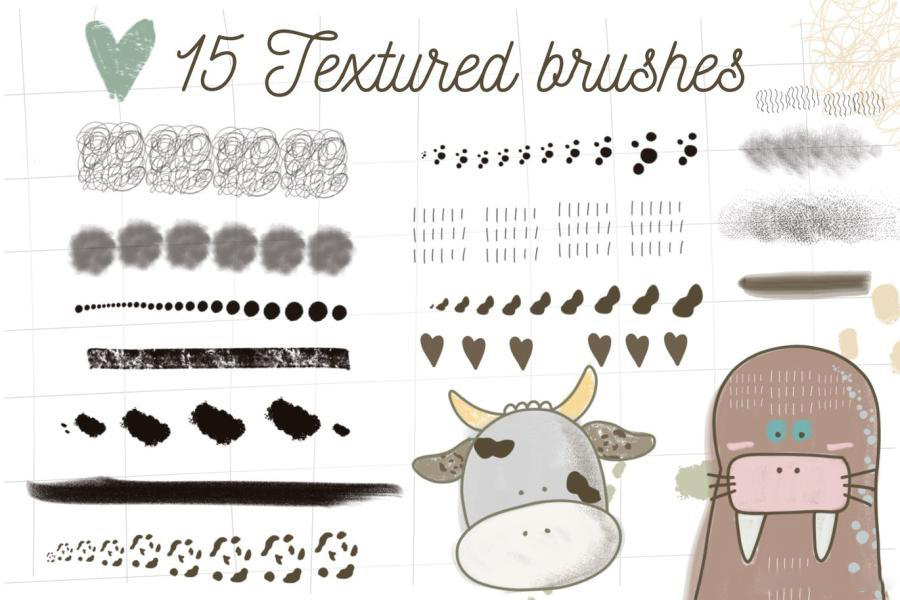 procreate笔刷-可爱的卡通动物插画线条procreate笔刷素材 笔刷资源 第10张