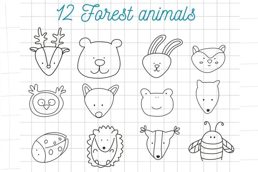 procreate笔刷-可爱的卡通动物插画线条procreate笔刷素材 笔刷资源 第4张