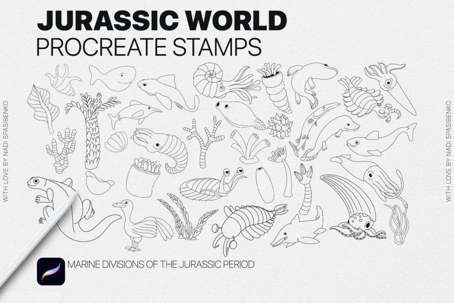 Procreate笔刷-侏罗纪公园的恐龙线条插画Procreate笔刷素材 笔刷资源 第3张