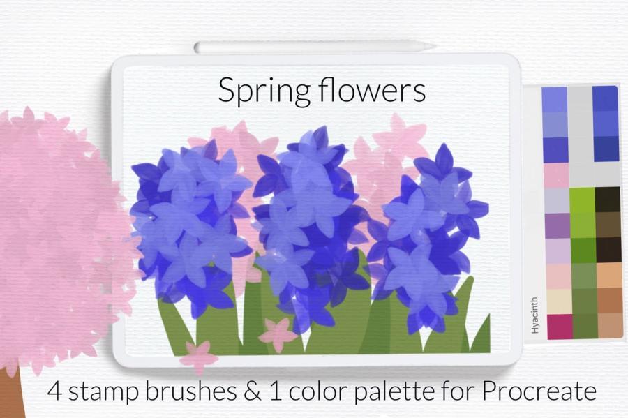 Procreate笔刷-春天花朵图案Procreate笔刷和色卡素材 笔刷资源 第2张