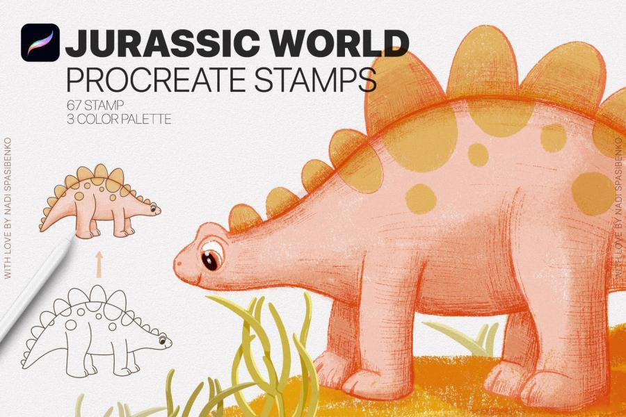 Procreate笔刷-侏罗纪公园的恐龙线条插画Procreate笔刷素材 笔刷资源 第7张