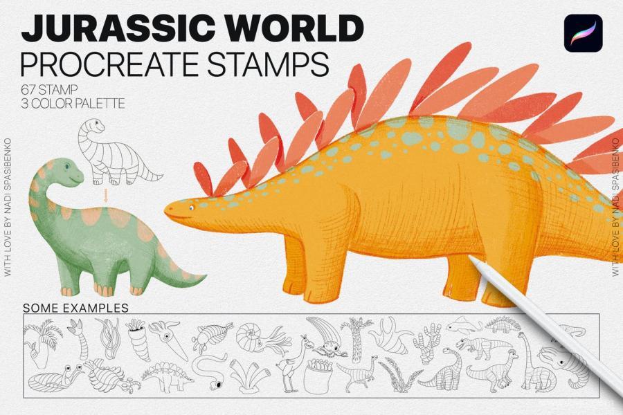 Procreate笔刷-侏罗纪公园的恐龙线条插画Procreate笔刷素材 笔刷资源 第9张