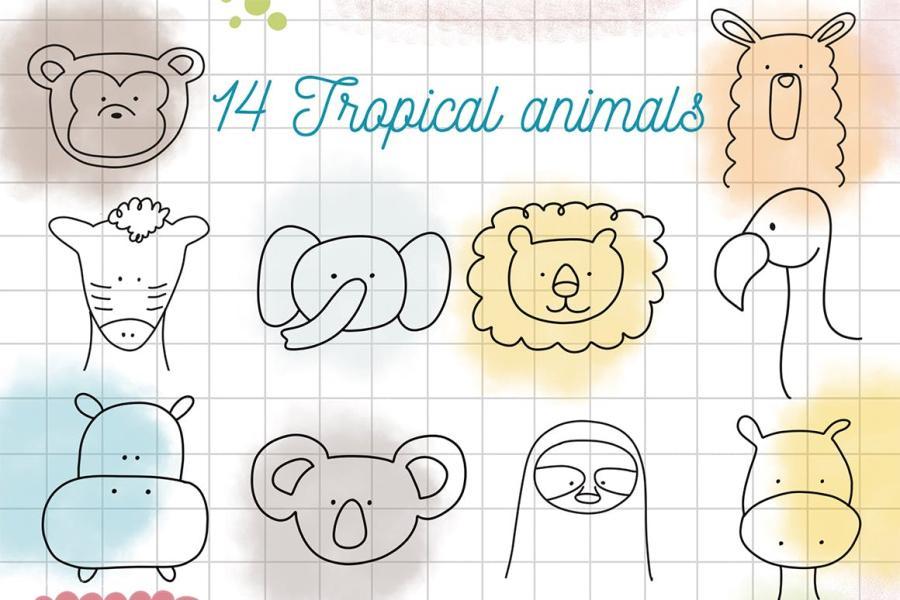 procreate笔刷-可爱的卡通动物插画线条procreate笔刷素材 笔刷资源 第8张