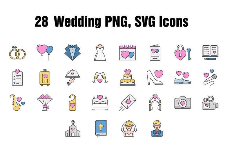 28枚婚礼矢量图标，SVG PNG格式 图标素材 第1张