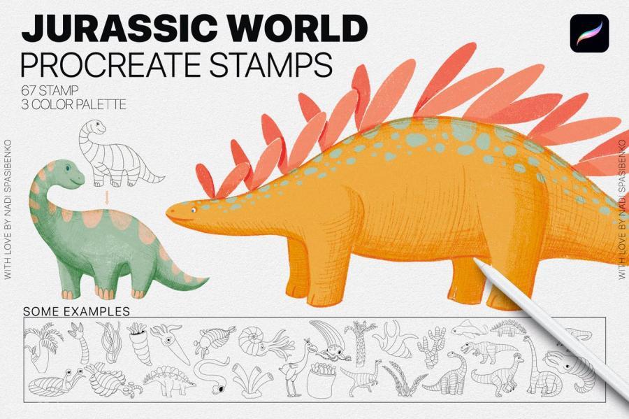 Procreate笔刷-侏罗纪公园的恐龙线条插画Procreate笔刷素材 笔刷资源 第2张