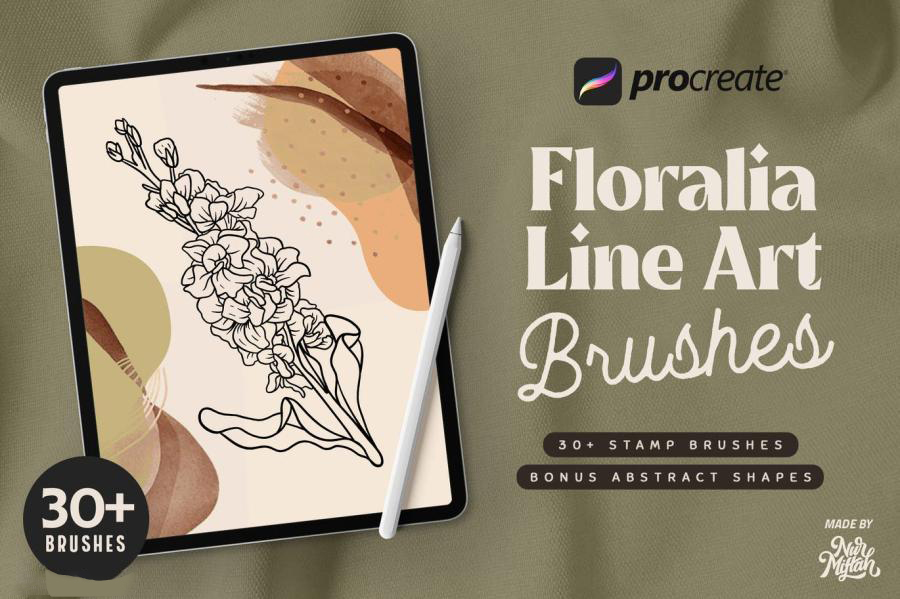 procreate笔刷-手绘线条植物花卉图案笔刷素材资源 笔刷资源 第1张