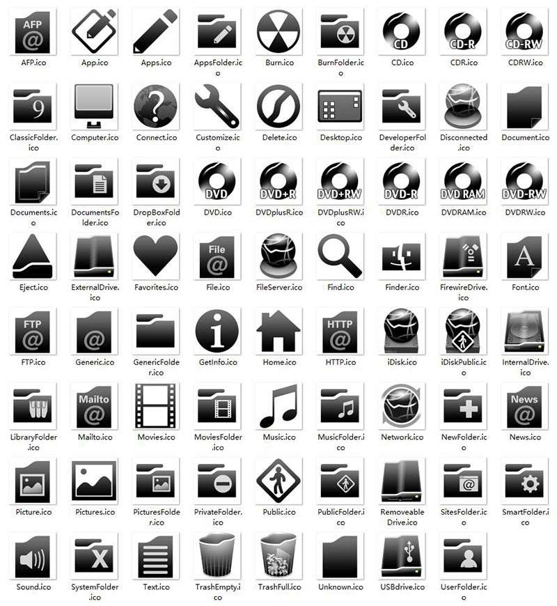 100+黑白写实风格系统ICO图标 图标素材 第1张
