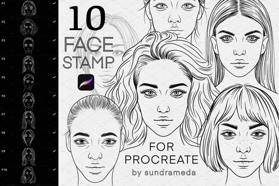 Procreate笔刷-女性人物素描肖像图案笔刷资源素材 笔刷资源 第1张