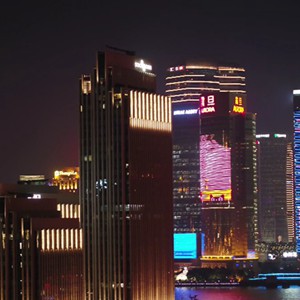 上海外滩夜景航拍高清视频素材-城市风景延时摄影