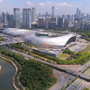 深圳湾航拍高清视频素材-体育馆风景延时摄影