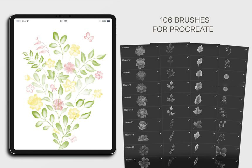 笔刷资源-水彩花卉树叶Procreate和ps图案笔刷素材下载 笔刷资源 第7张