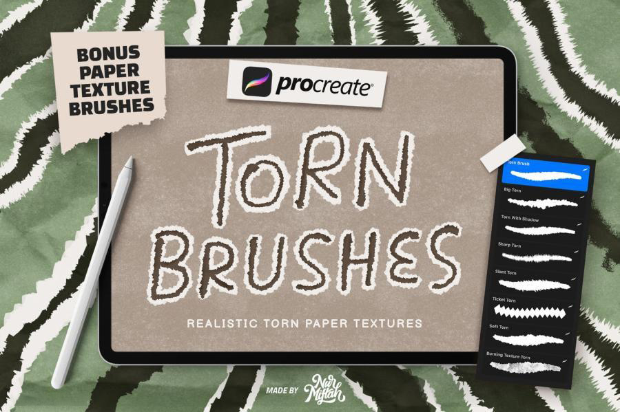 procreate笔刷-纸条撕裂纹理效果笔刷素材资源 笔刷资源 第1张
