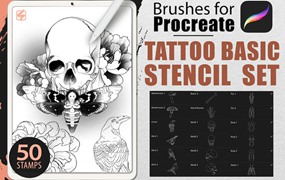 Procreate笔刷-线条纹身图案设计印章笔刷合集