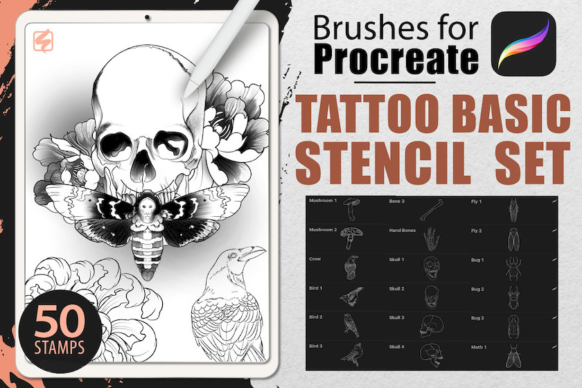 Procreate笔刷-线条纹身图案设计印章笔刷合集 笔刷资源 第1张