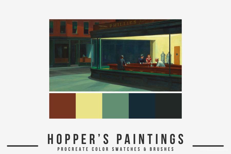 Procreate笔刷-霍普 (Edward Hopper)艺术水彩油画笔刷和色卡 笔刷资源 第3张