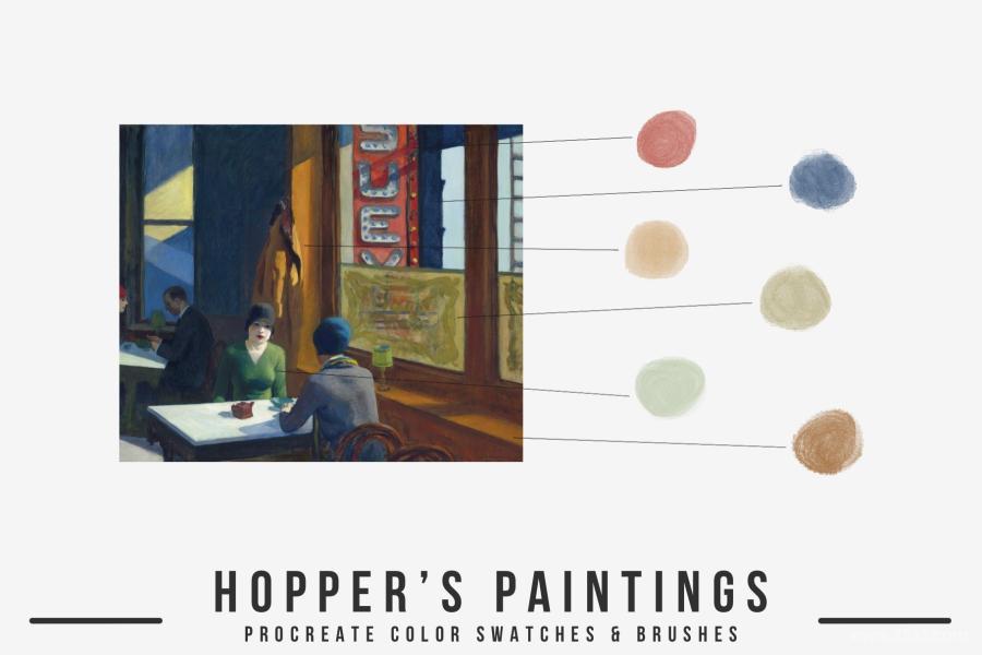 Procreate笔刷-霍普 (Edward Hopper)艺术水彩油画笔刷和色卡 笔刷资源 第4张