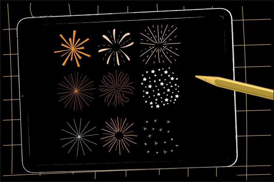 procreate笔刷-金色闪光新年庆祝主题闪耀烟花效果笔刷素材 笔刷资源 第7张