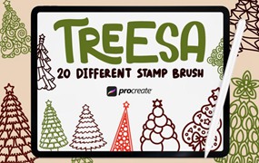 procreate笔刷-圣诞树简笔画植物印章图案笔刷素材