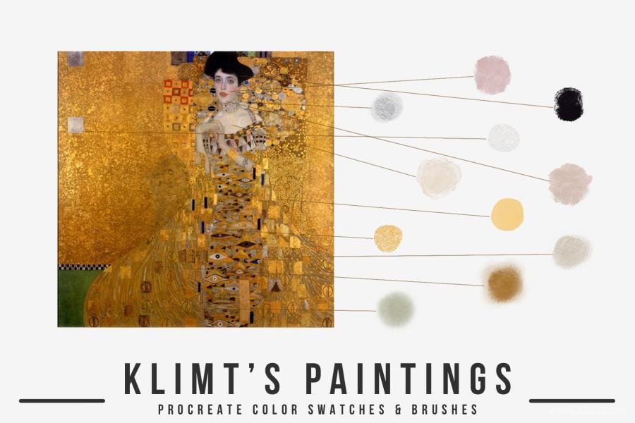 Procreate笔刷-Gustav Klimts象征主义水彩油画艺术笔刷和色卡 笔刷资源 第4张