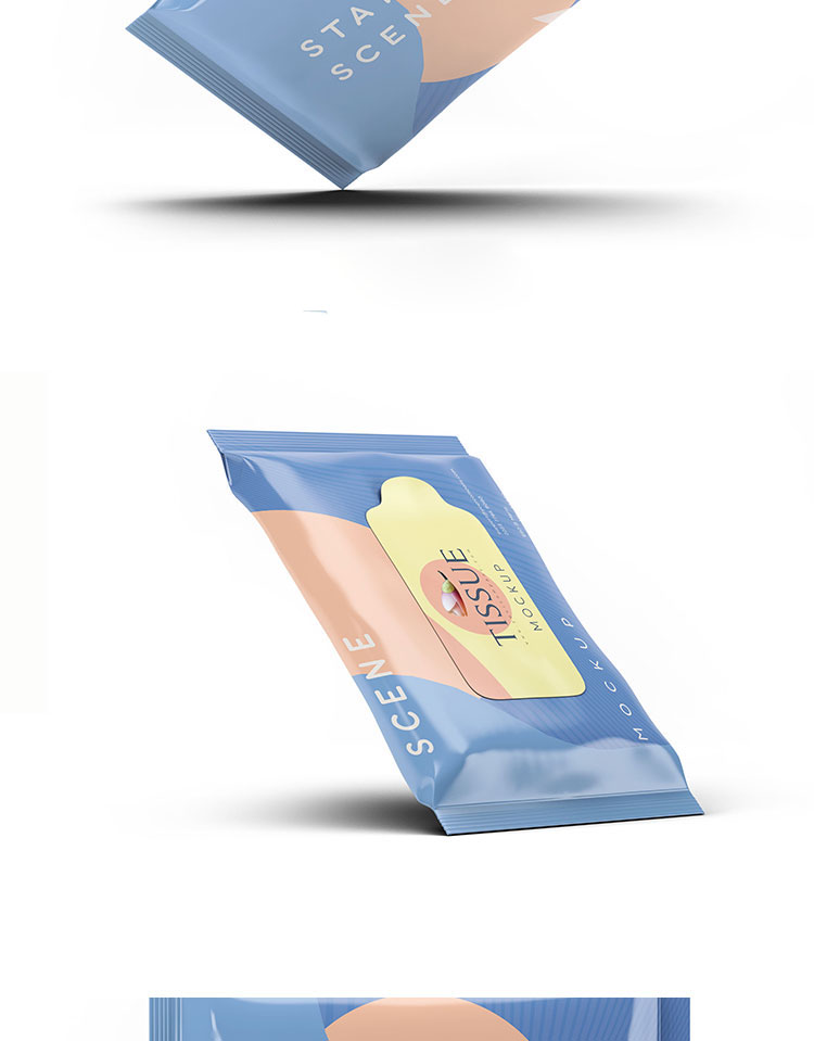 湿巾餐巾纸巾包装袋智能贴图样机VI展示效果图psd设计模板素材 图片素材 第5张