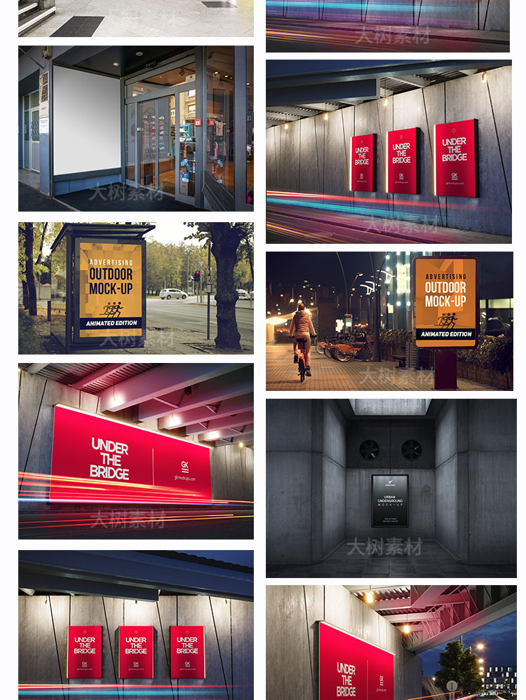 街头户外灯箱广告牌海报智能贴图样机场景VI展示效果PSD设计素材 图片素材 第3张