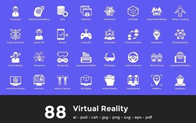 88枚虚拟现实VR主题图标，AI CSH PSD PNG格式