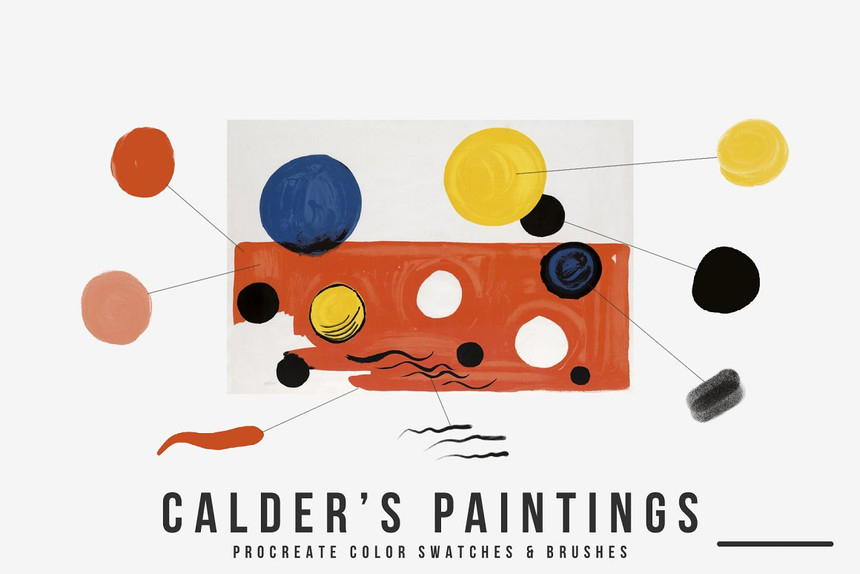 Procreate笔刷-水粉水彩油画线条考尔德（Calder）艺术创作笔刷和色卡素材 笔刷资源 第3张