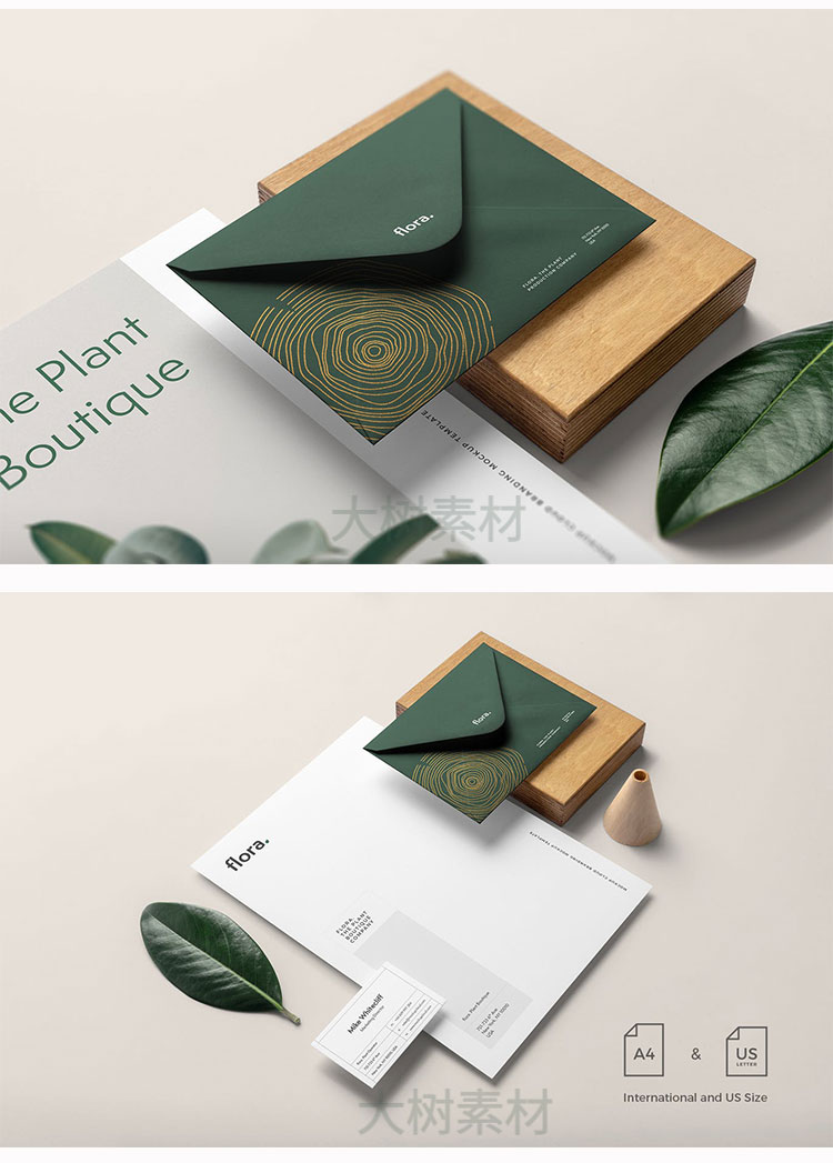 文创办公植物名片信纸品牌VI设计展示场景智能贴图样机PS模板素材 图片素材 第5张