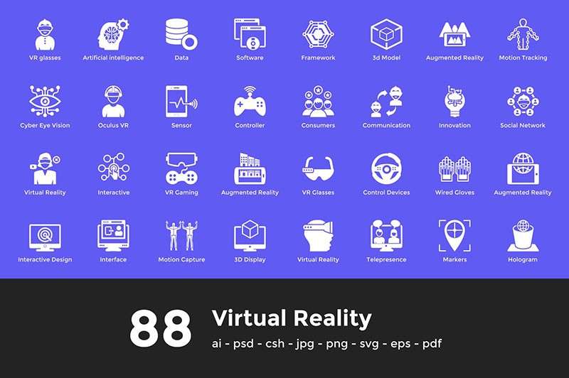 88枚虚拟现实VR主题图标，AI CSH PSD PNG格式 图标素材 第1张