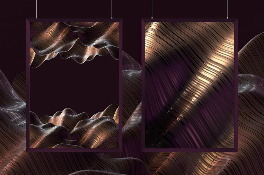 背景素材-3D渲染抽象金色线条波浪纹理背景图片素材 图片素材 第4张