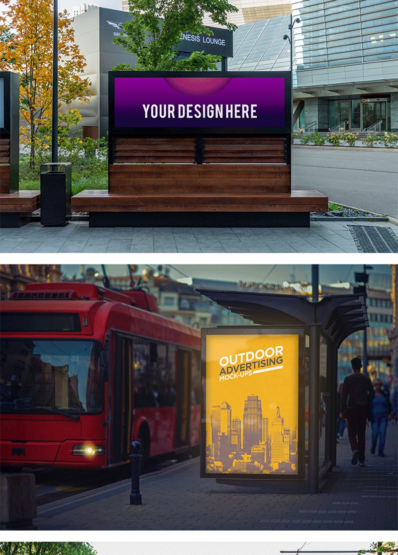 国外城市户外车站灯箱广告牌展示效果PSD分层样机模板 图片素材 第6张