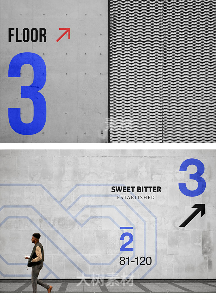 导视指示牌商场墙面空间展示VI标志智能贴图样机设计PSD模板素材 图片素材 第2张