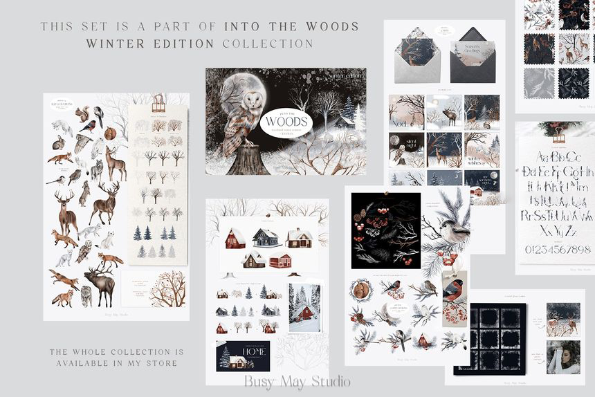 背景素材-冬季森林主题水彩图案插画素材(PNG) 图片素材 第2张