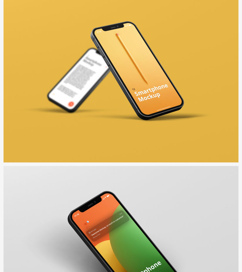 iPhone12手机APP效果图多角度屏幕UI展示PSD智能贴图样机素材模板 图片素材 第5张