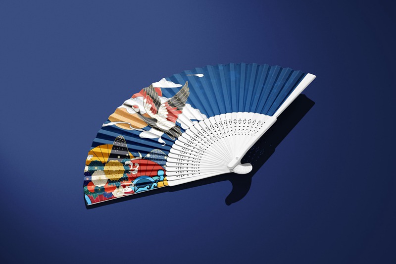 3D中式国潮风折扇子PSD智能贴图文创样机设计模板 图片素材 第4张