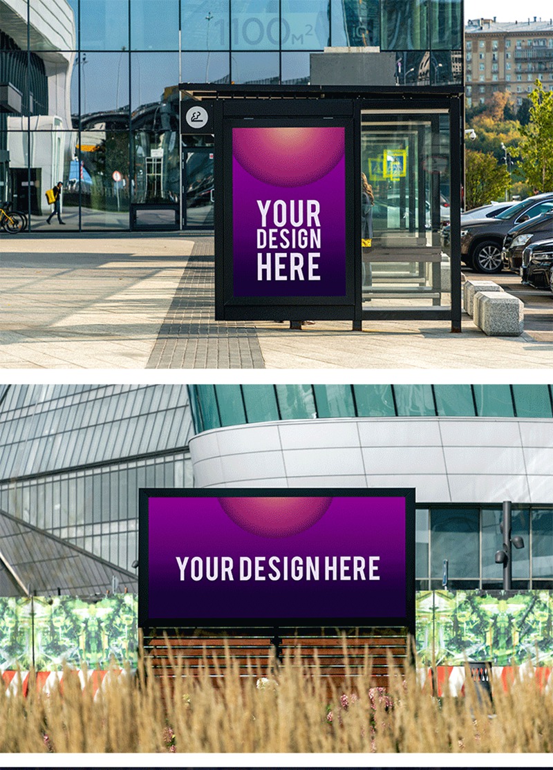 国外城市户外车站灯箱广告牌展示效果PSD分层样机模板 图片素材 第3张