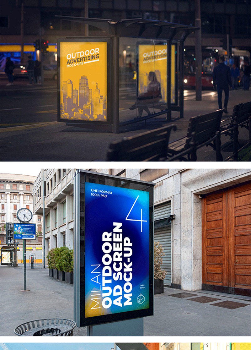 国外城市户外车站灯箱广告牌展示效果PSD分层样机模板 图片素材 第4张