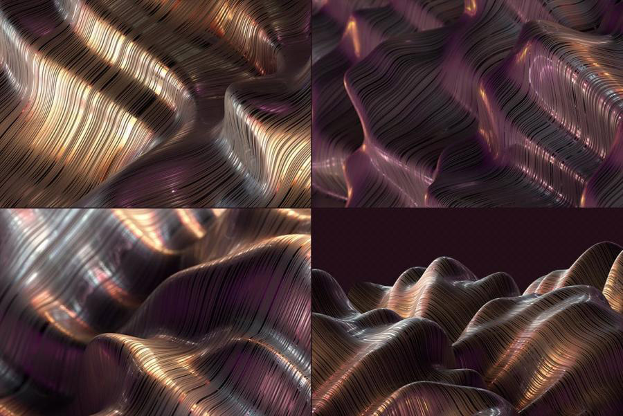 背景素材-3D渲染抽象金色线条波浪纹理背景图片素材 图片素材 第3张