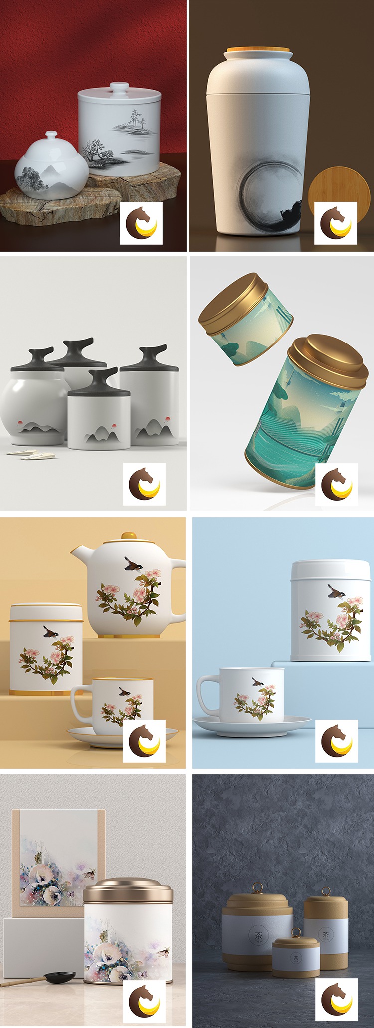 100款高端品牌茶叶茶具产品名片包装效果VI智能贴图样机 图片素材 第2张