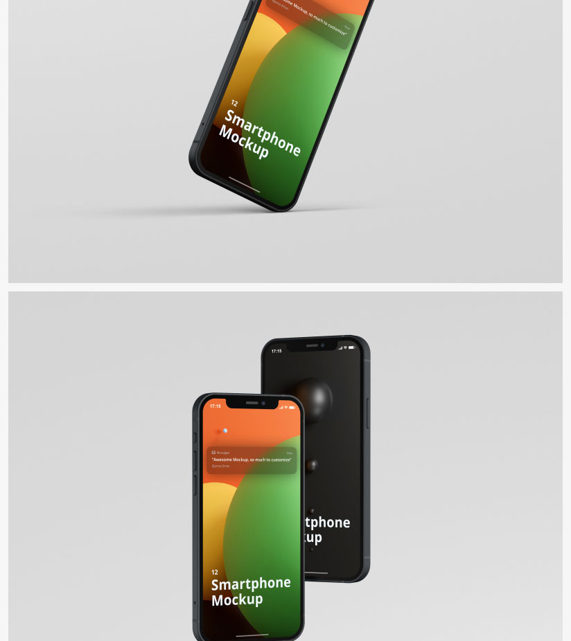 iPhone12手机APP效果图多角度屏幕UI展示PSD智能贴图样机素材模板 图片素材 第11张