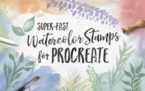 procreate笔刷-水彩自然花卉植物树枝画笔及底纹印章笔刷