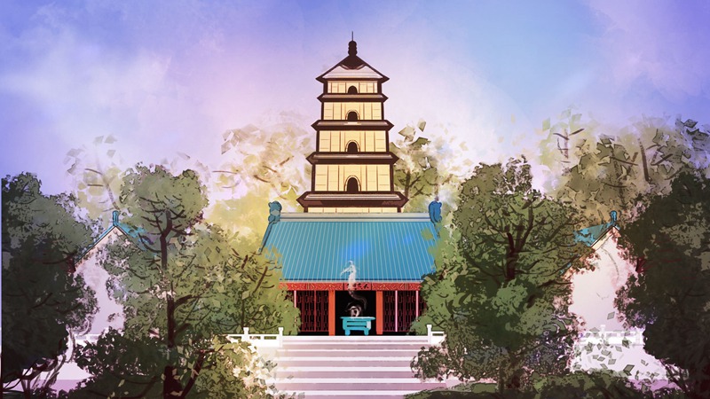 中国风中式古典国潮手绘风景古建筑鱼龙海报插画PSD模板 图片素材 第5张