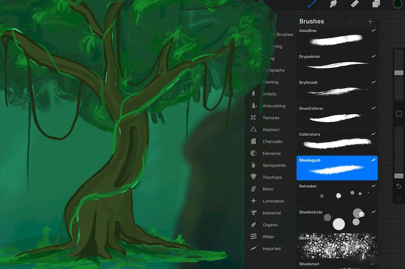 Procreate笔刷-迪士尼动画风格的丛林草丛树木效果笔刷下载 笔刷资源 第5张