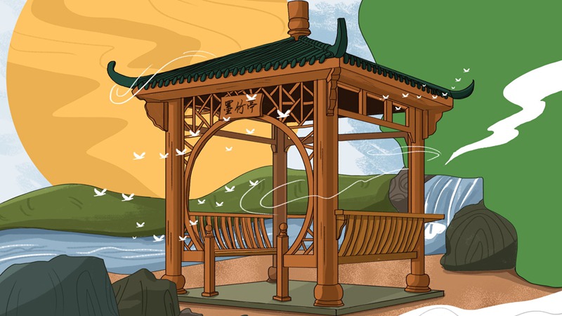 中国风中式古典国潮手绘风景古建筑鱼龙海报插画PSD模板 图片素材 第11张