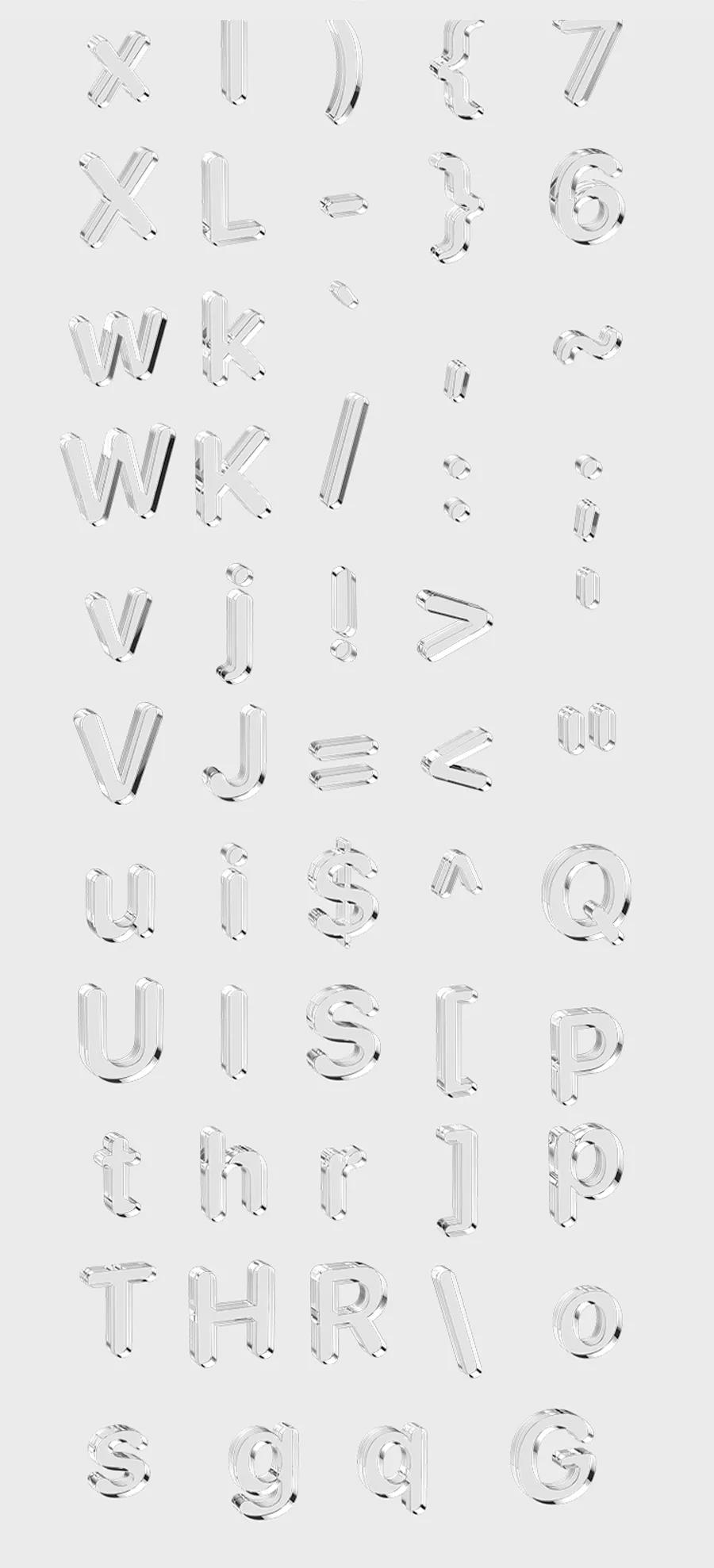 1500款潮流简约透明立体3D棱镜字母符号水晶玻璃酸性png设计素材 图片素材 第7张