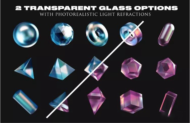 潮流元素透明玻璃几何水晶棱镜方块PNG设计素材 图片素材 第2张